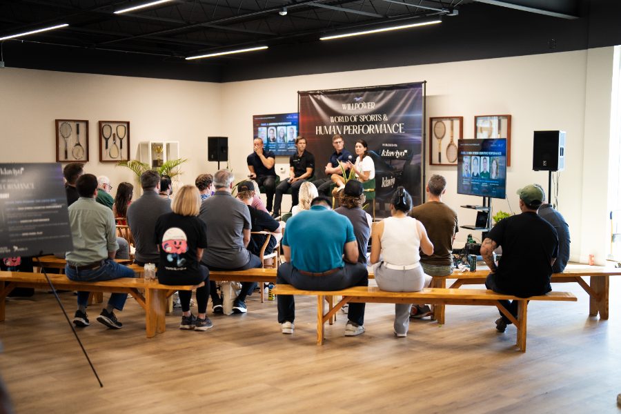 World of Sports and Human Performance panel speaking to a live audience