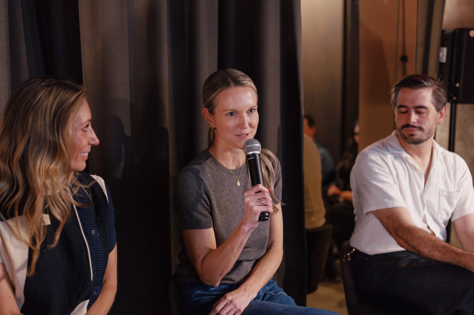 Leala Francis, David Baker, and Becca McCarthy mid-panel